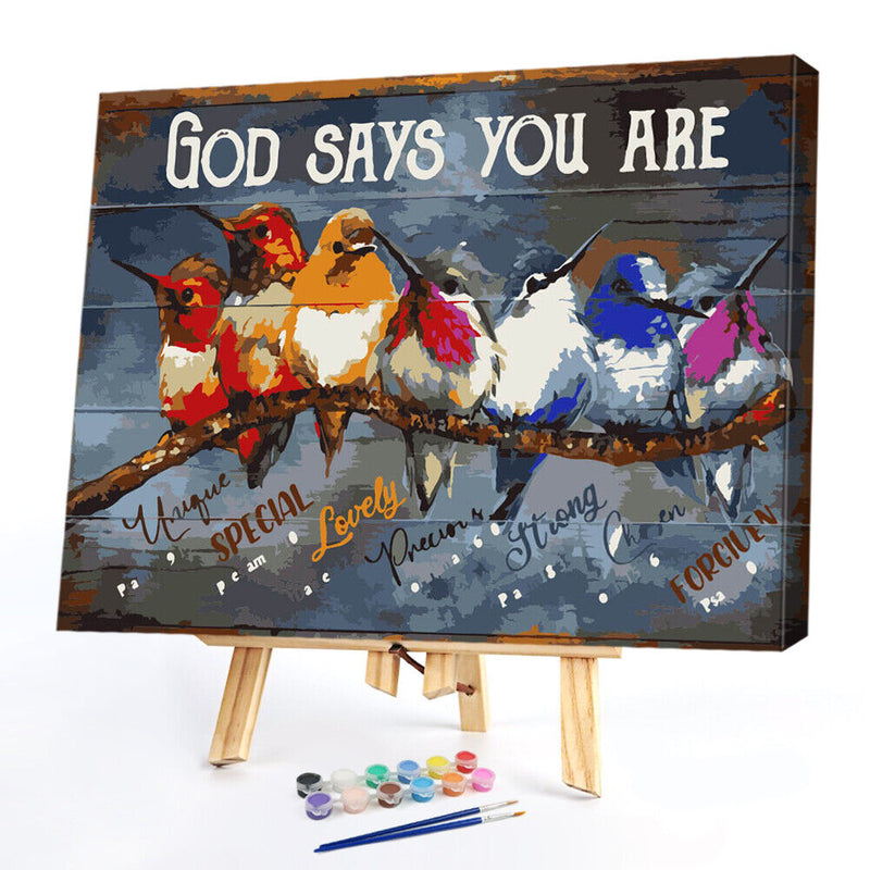 Words Bird Oil Paint By Numbers Kit DIY Drawing Picture for Adults Home Decor