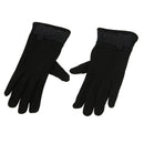 Women Touch Screen Mittens Sheep Wool Winter Lace Glove (Black)