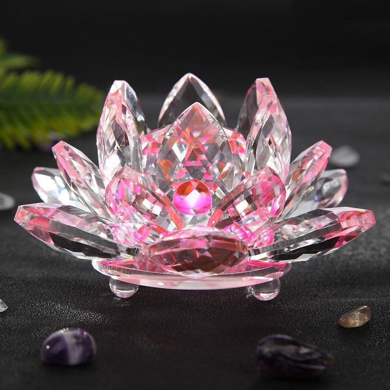 Feng Shui Crystal Lotus Flower Crafts Paperweight Ornament Gift Home Party Decor
