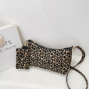Women Leopard Print Zipper Shoulder Bag Mini Purse Composite Bag (Khaki)