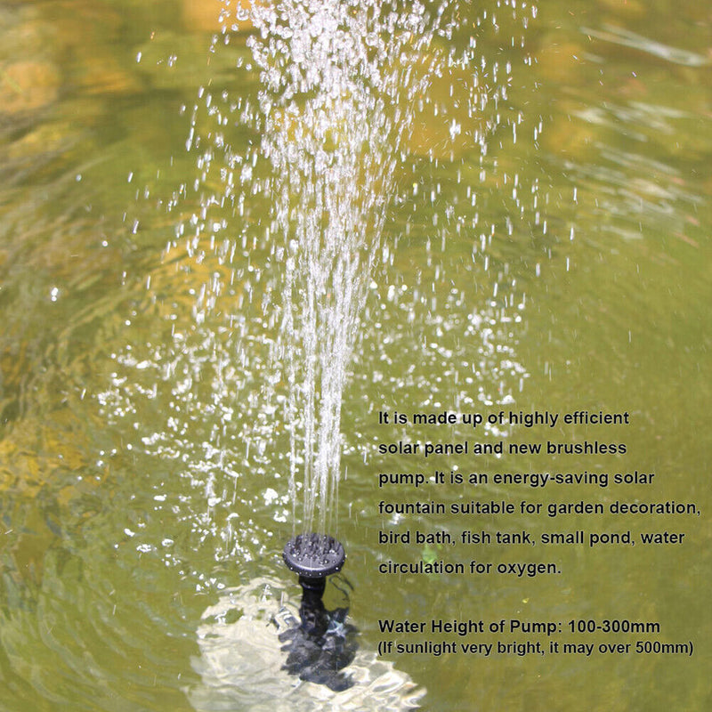 Solar Panel Powered Water Fountain Pool Pond Bird Bath Decor Water Pump Kit
