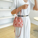 #A Shoulder Bag Leather Crossbody Bags Love Heart Embroidered Handbag Bucket Tra