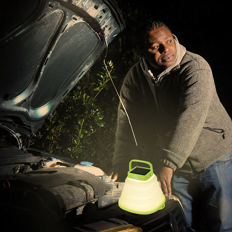 LED Solar Camping Lantern USB Rechargeable Poldable Light Collapsible Tent Lamp