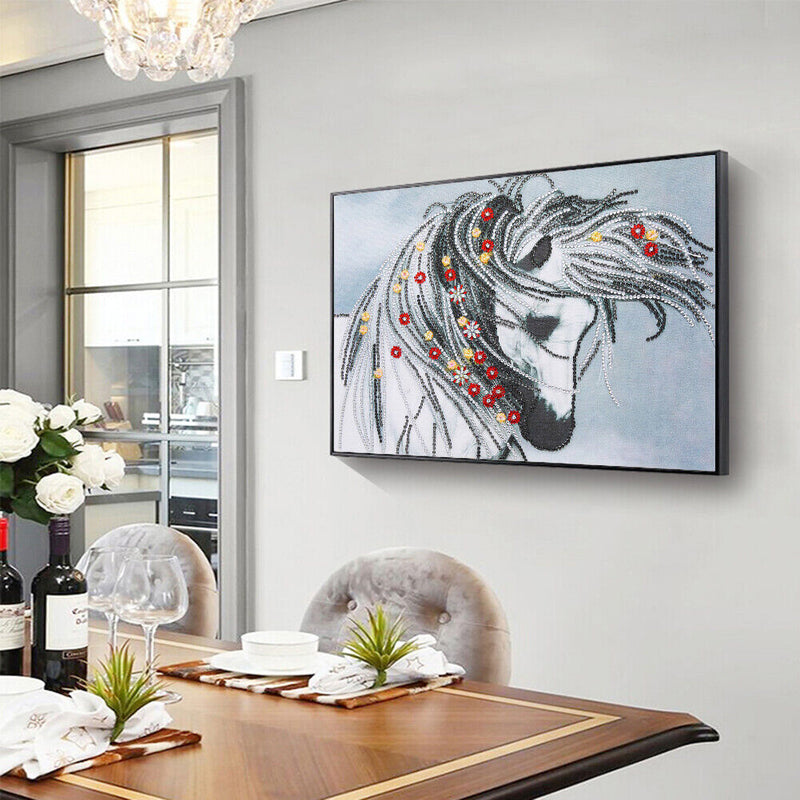 Mosaic Special Shaped DIY 5D White Horse Diamond Painting Drawing Wall Kit Newly
