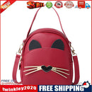 Women PU Leather Crossbody Messenger Bag Cute Cat Shoulder Backpack (Red)