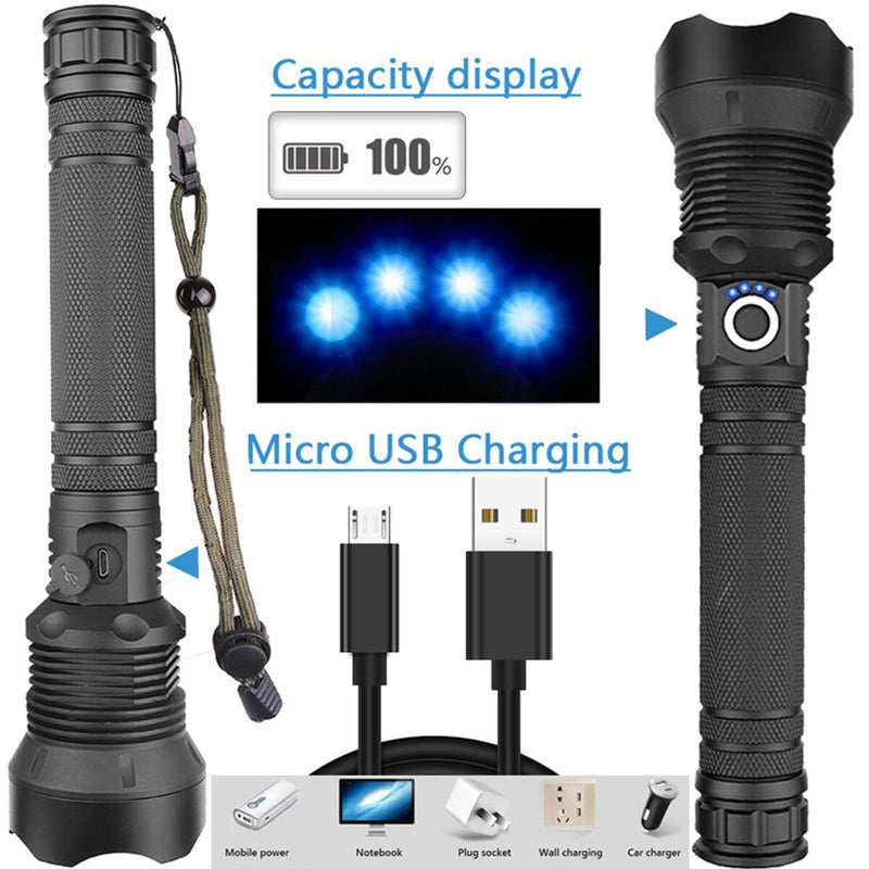 Strongest Rechargeable LED Flashlight Torch Lumens Long Lasting.