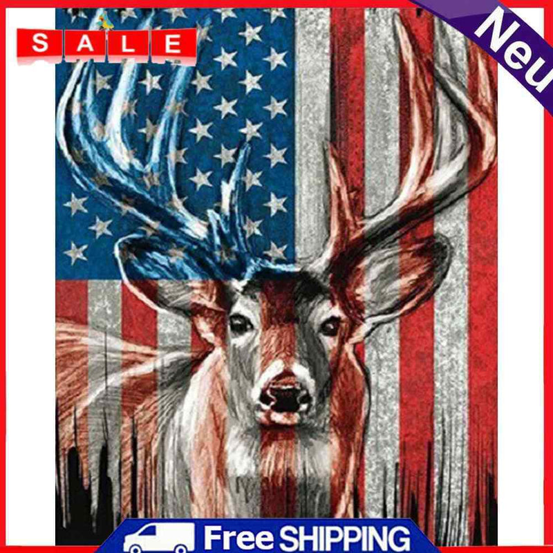 Oil Paint By Numbers Deer National Flag Frameless Picture Craft Kit for Home
