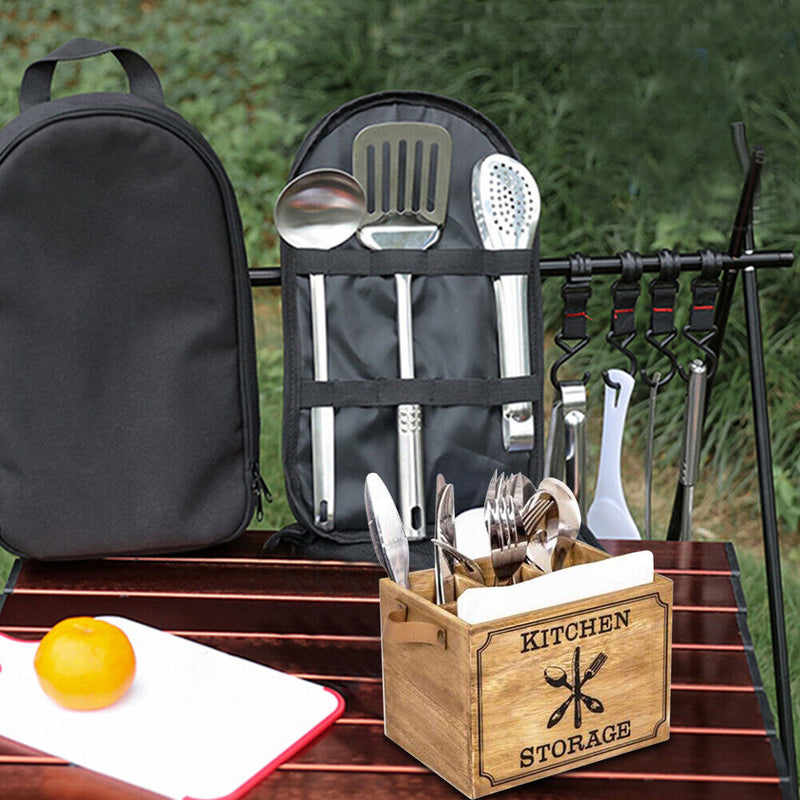 Wooden Cutlery Basket Kitchen Fork Chopstick Bucket Drainer Storage Box Newly