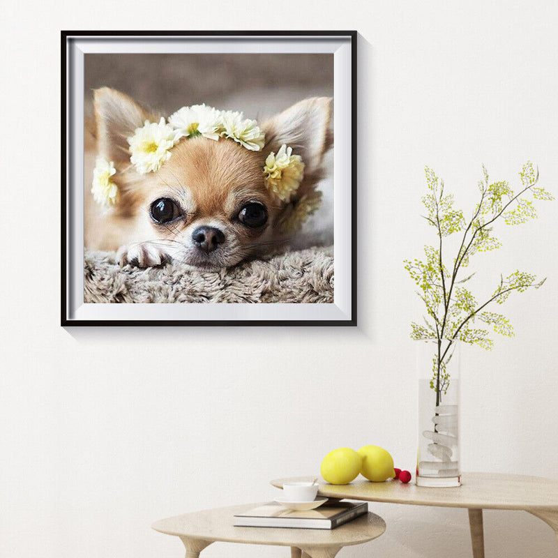 5D DIY Diamond Painting Flower Dog Full Round Drill Mosaic Picture Wall Art Kit