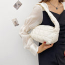 Women Space Padded Nylon Top-handle Bag Zipper Underarm Bag (White)