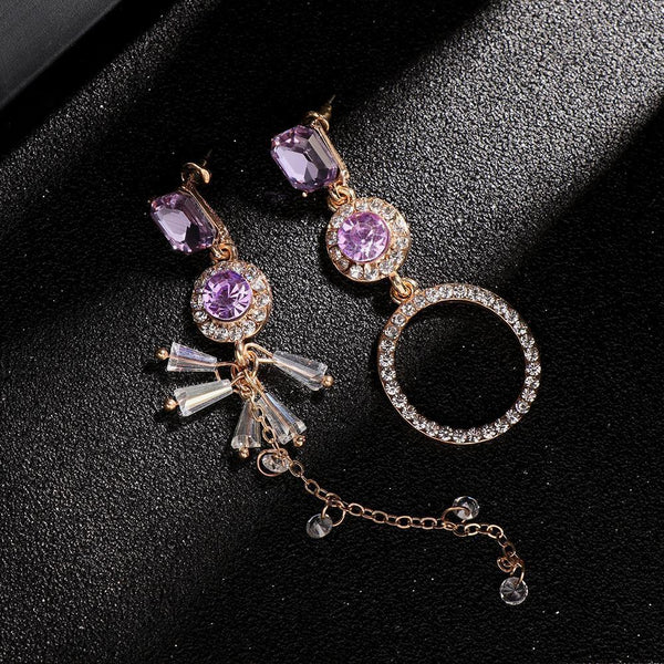 Women Purple Crystal Dangle Earrings Ear Stud Drops Earrings Rhinestone