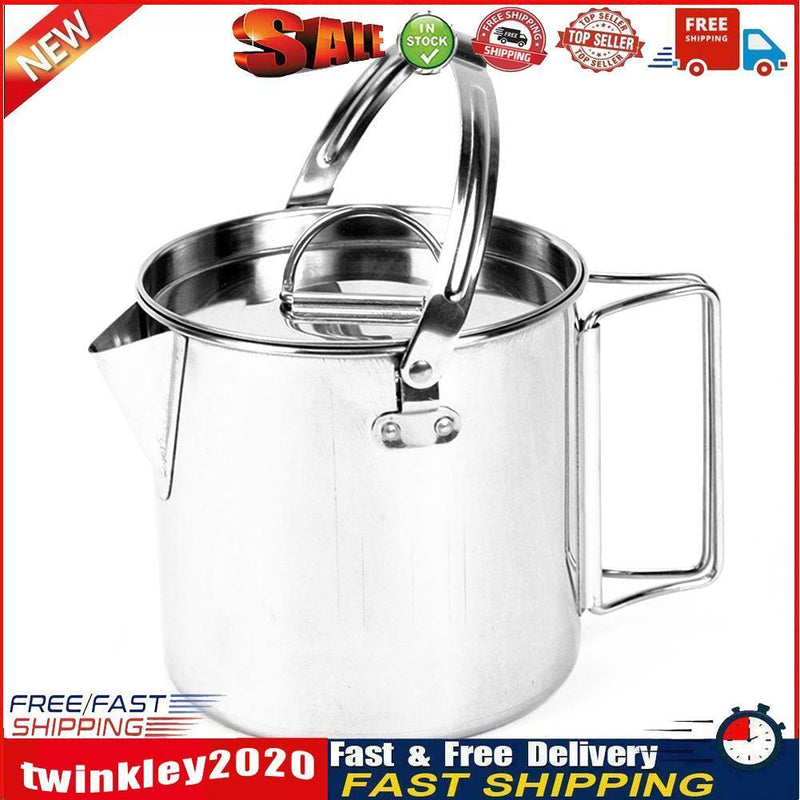 1.2L Stainless Steel Teapot Outdoor Camping Hiking Cooking Kettle with Lid Newly