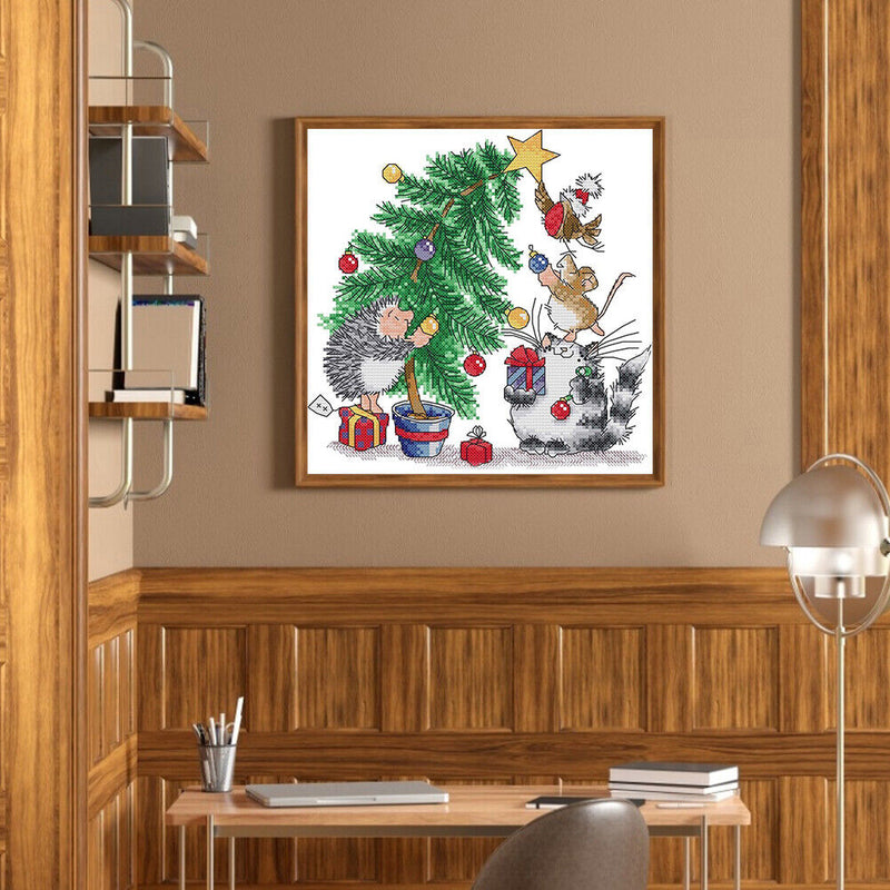 14CT Partial Cross Stitch Christmas Tree Counted DIY Embroidery Home Decoration