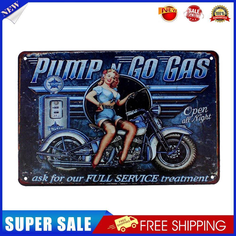 Rectangular Retro Metal Tin Sign Metal Painting Motorcycle with Girl Decor