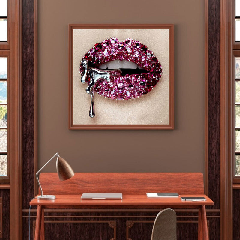 5D DIY Diamond Painting Full Round Drill Diamond Art Lips Wall Decor Rhines