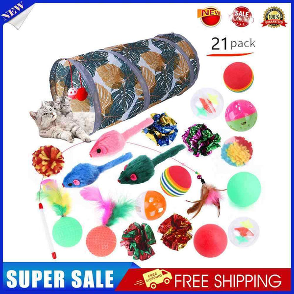 21pcs Funny Cat Toys Combination Set Feather Teaser Tunnel Interactive Playing