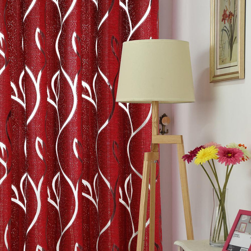 2m Semi Blackout Curtain Vine Leaf Partition Window Decor(Wine Red)