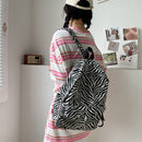 Preppy Style Women Zebra Pattern Printing Handbag Rucksack Casual Large Backpack