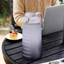2L Water Bottle Straw Cup Time Marker Sports Drinking Fitness Jugs (Grey) Newly