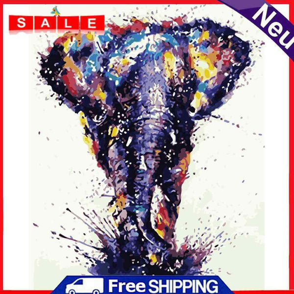 DIY Digital Oil Painting By Numbers Walking Elephant Canvas Frameless Picture