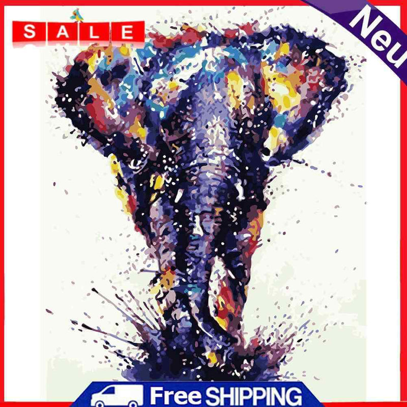 DIY Digital Oil Painting By Numbers Walking Elephant Canvas Frameless Picture