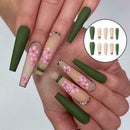 Extra Long False Nails Flower Pattern Pink Nails Ballet Diamonds X4J0