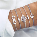 5pcs/set Women Adjustable Cuff Bracelet Map Beads Palm 8 Hand Chain Jewelry Gift