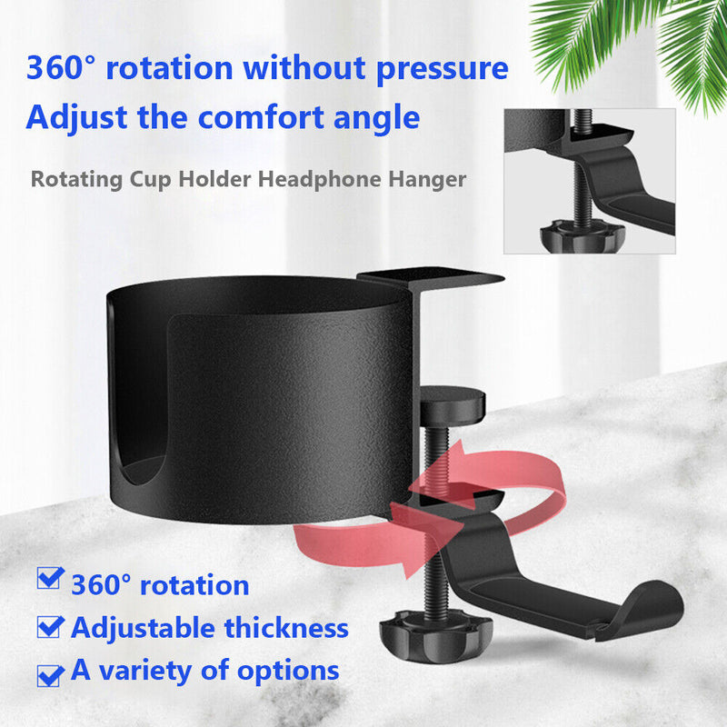 #A 2 in 1 PC Gaming Headset Hanging Stand 360 Rotating Headphone Mounted Cup Hol