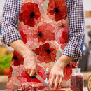 Red Flower Print Apron Linen Waterproof Bibs Kitchen Pinafore (82x68cm)