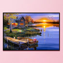 Full Cross Stitch 11CT Cotton Thread DIY Dusk Cabin Handmade Stamped Needlework