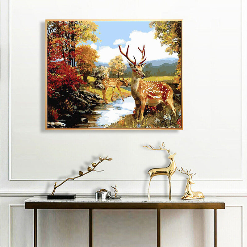 Deer by the Creek Oil Paint By Numbers DIY Canvas Wall Art Picture Craft Decor
