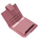 Women Simple Bifold Leather Short Wallet Solid Color Hasp Card Case (Red)