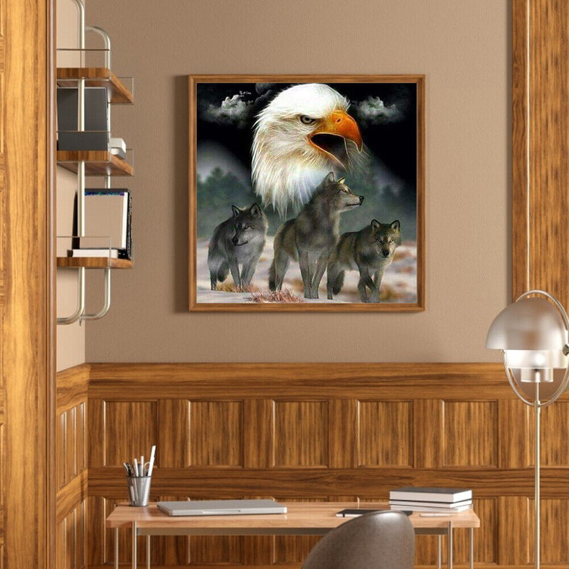 DIY Eagle and Wolf Frameless Oil Paint by Numbers Kit Handpainted Home Decor