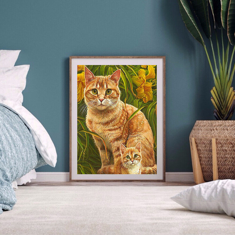 Frameless Orange Cats Oil Paint By Numbers Kit DIY Handmade Drawing On Canv
