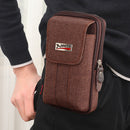 Men Canvas Mobile Phone Bags Double-layer Zipper Fanny Pack (Dark Coffee)