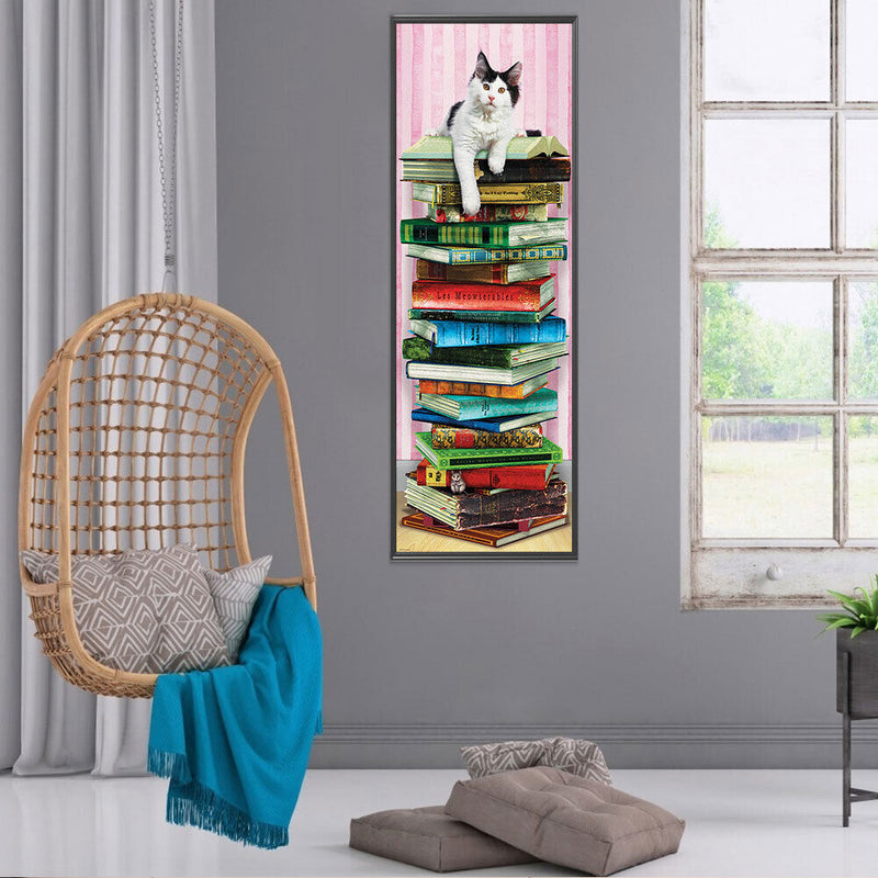 5D DIY Diamond Painting Kits Full Round Drill Cat on Books Mosaic Picture Crafts