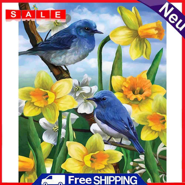 Bird and Flower Oil Paint By Numbers DIY Handpainted on Canvas Wall Art Picture