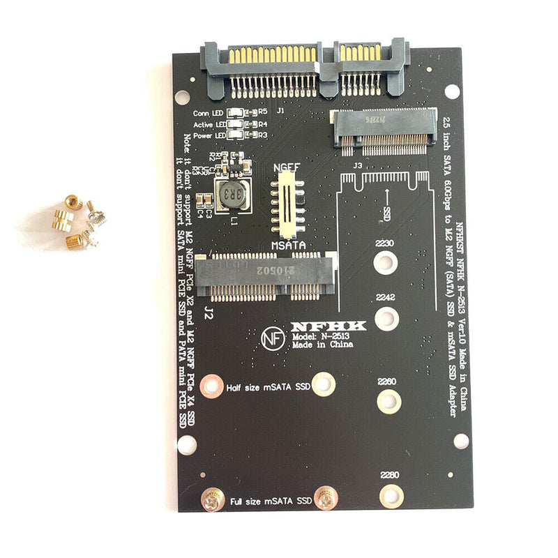 M.2 MSATA SSD to SATA 7 15Pin 2.5"" Adapter Card 2 in 1 Computers Converter