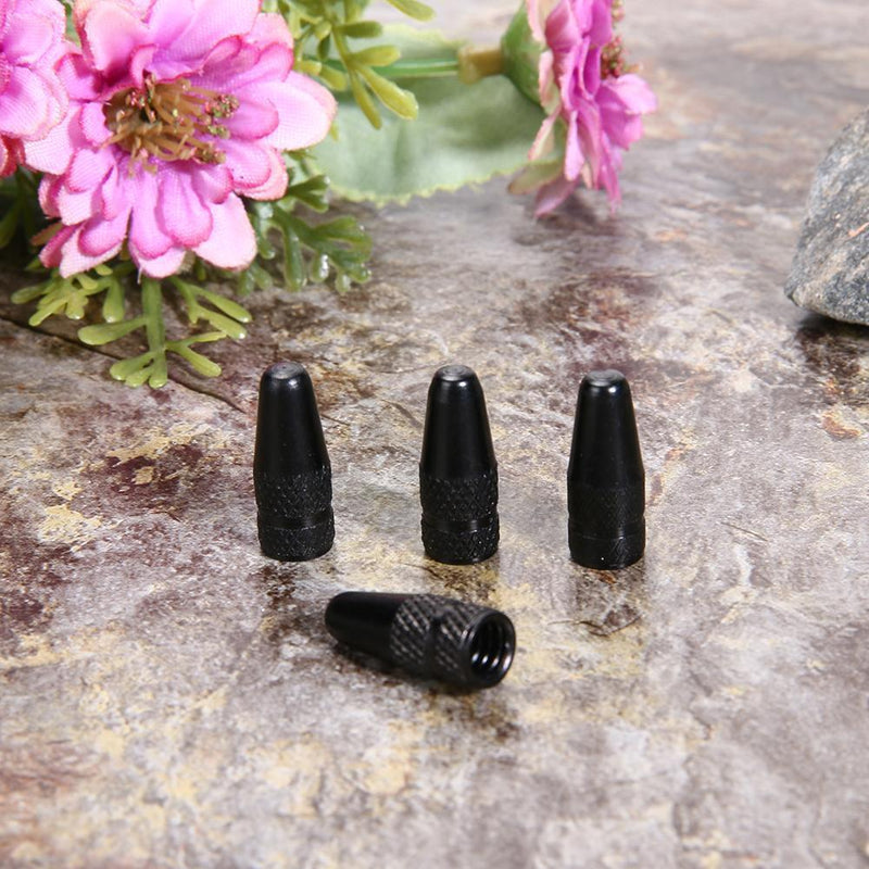 4pcs Presta Valve Stem Caps+ 4pcs Valve Cores+ Wrench Tool Kit (Black)