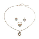 Women Moonstone Ring+Stud Earrings+Necklace Pendant Set Gifts Jewelry Chain F6S8