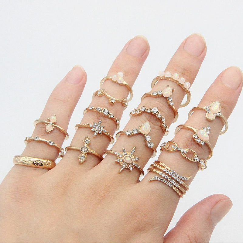 Women Girls Knuckle Ring Geometric Ring Set Opening Finger Ring Bohemian
