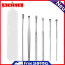 6pcs Ear Wax Pickers Stainless Steel Spiral Earpick Curette Spoon Ear Cleaner