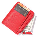 Women Retro Leather Coin Purse Zipper Litchi Pattern Men Card Holder (Red)