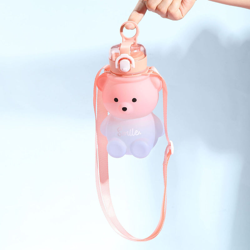 Bear Bottle - 800ml Gradient Large Capacity Water Bottles with Straw and Strap