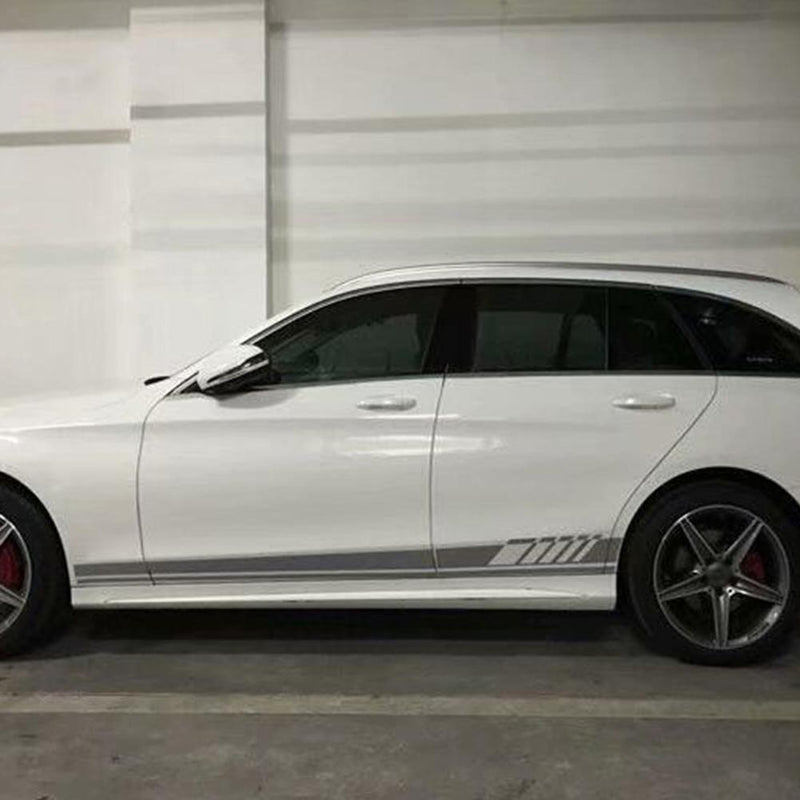 2pcs Car Side Body Vinyl Decals Long Stripe Stickers for Mercedes-Benz(Grey