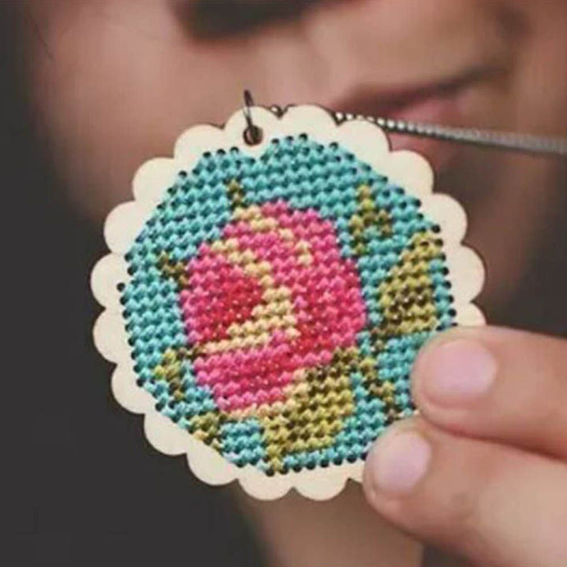 Wooden Crafts Sewing Jewelry Pendant Embroidery Key Ring Making Cross Stitch