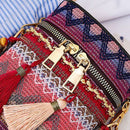 Woven Bucket Shoulder Bag Women Ethnic Tassel Chain Crossbody Bag (Red)
