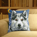 6CT Pillow Cover Kits Stamped DIY Husky Dog Embroidery Cross Stitch Pillowcase