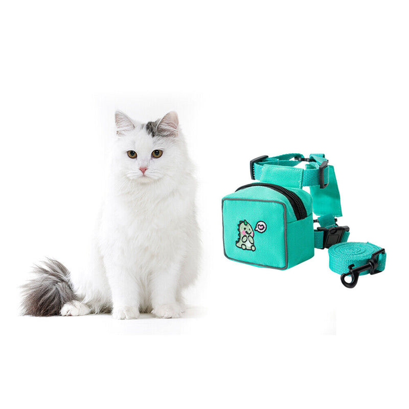 Pet Cat Dog Backpack Printed Chest Strap Harness Traction Rope (Green L) Newly