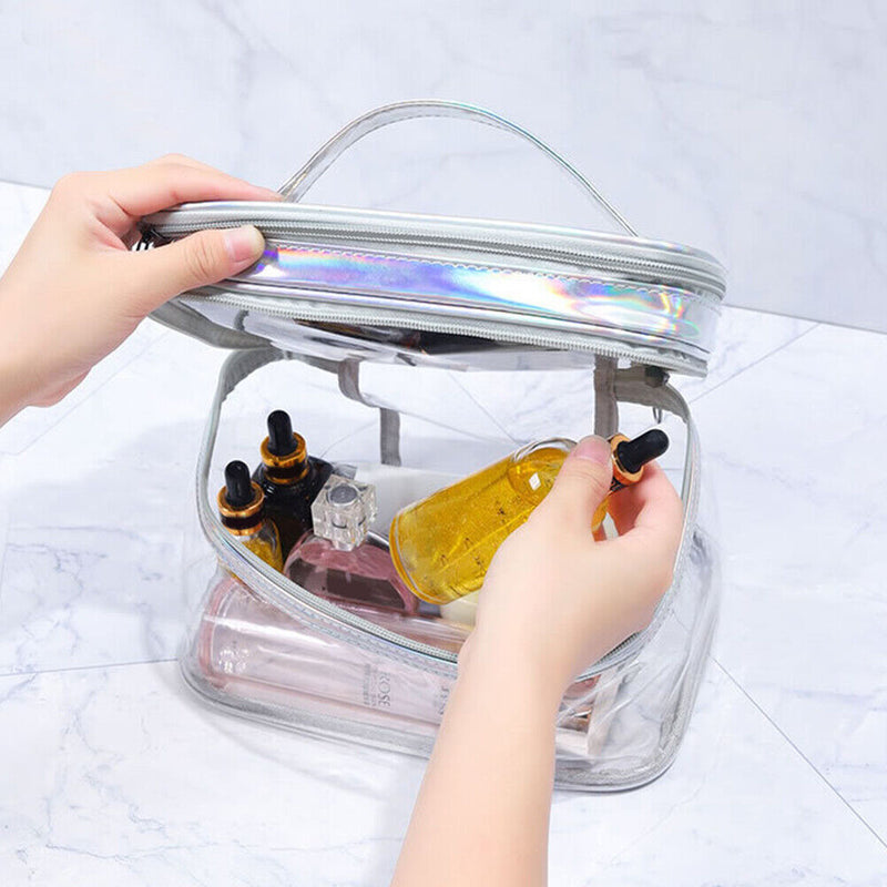Transparent Waterproof Travel Cosmetic Bag Zippered Large Capacity Storage